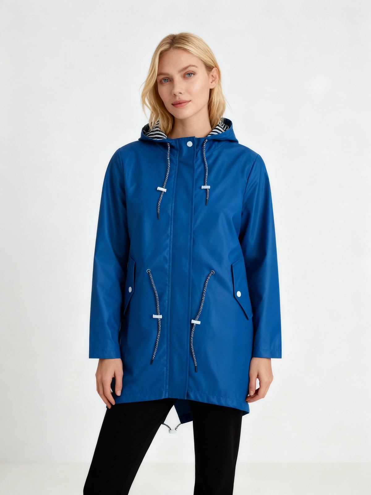 Ladies Water-Repellent Rain Jacket with Hood and Storm Flap