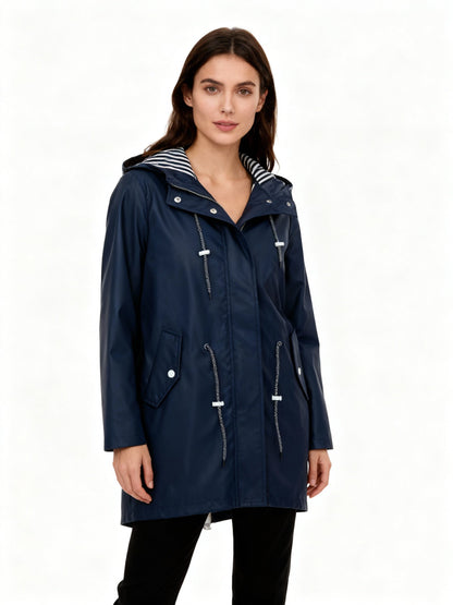 Ladies Water-Repellent Rain Jacket with Hood and Storm Flap