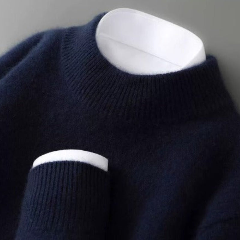 Ladies' Elegant Knitted Jumper with High Neck and Ribbed Cuffs
