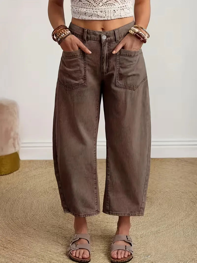 Wide Leg Trousers with Button Closure