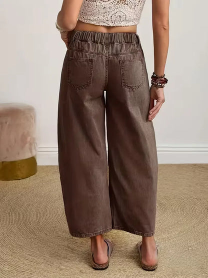 Wide Leg Trousers with Button Closure
