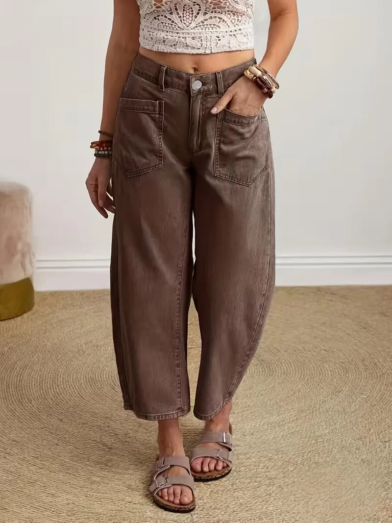 Wide Leg Trousers with Button Closure