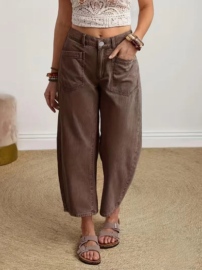 Wide Leg Trousers with Button Closure