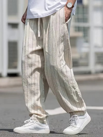 Wide fit trousers with vertical stripes