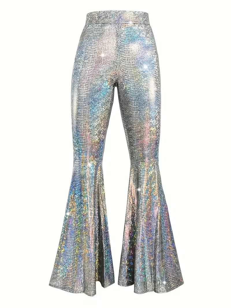 Wide party trousers with holographic finish