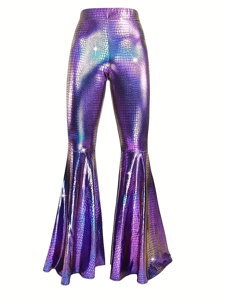 Wide party trousers with holographic finish