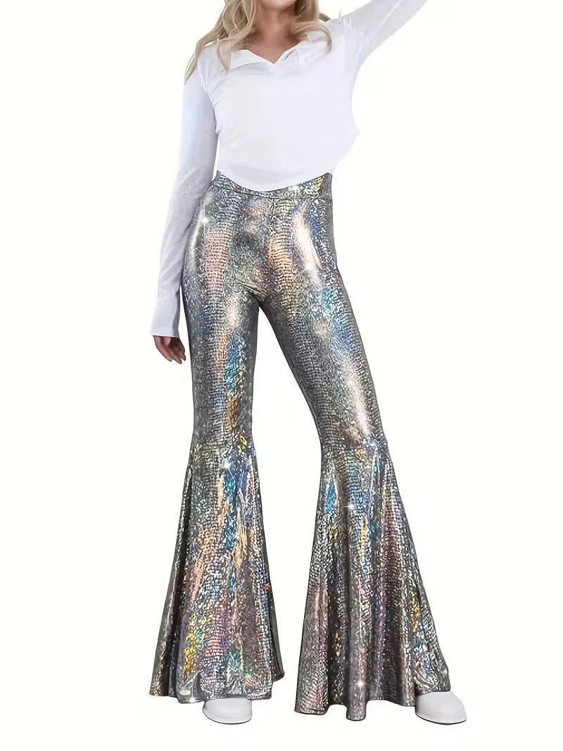 Wide party trousers with holographic finish