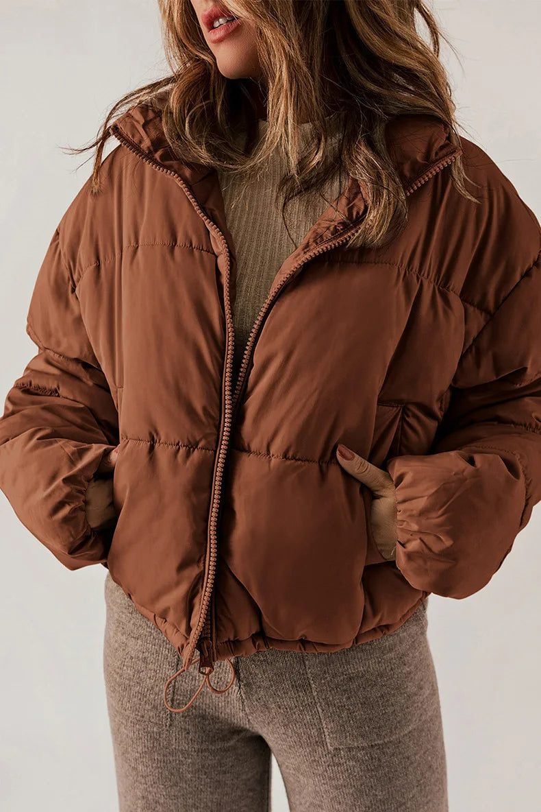 Women’s Short Warm Quilted Puffer Jacket with Hood