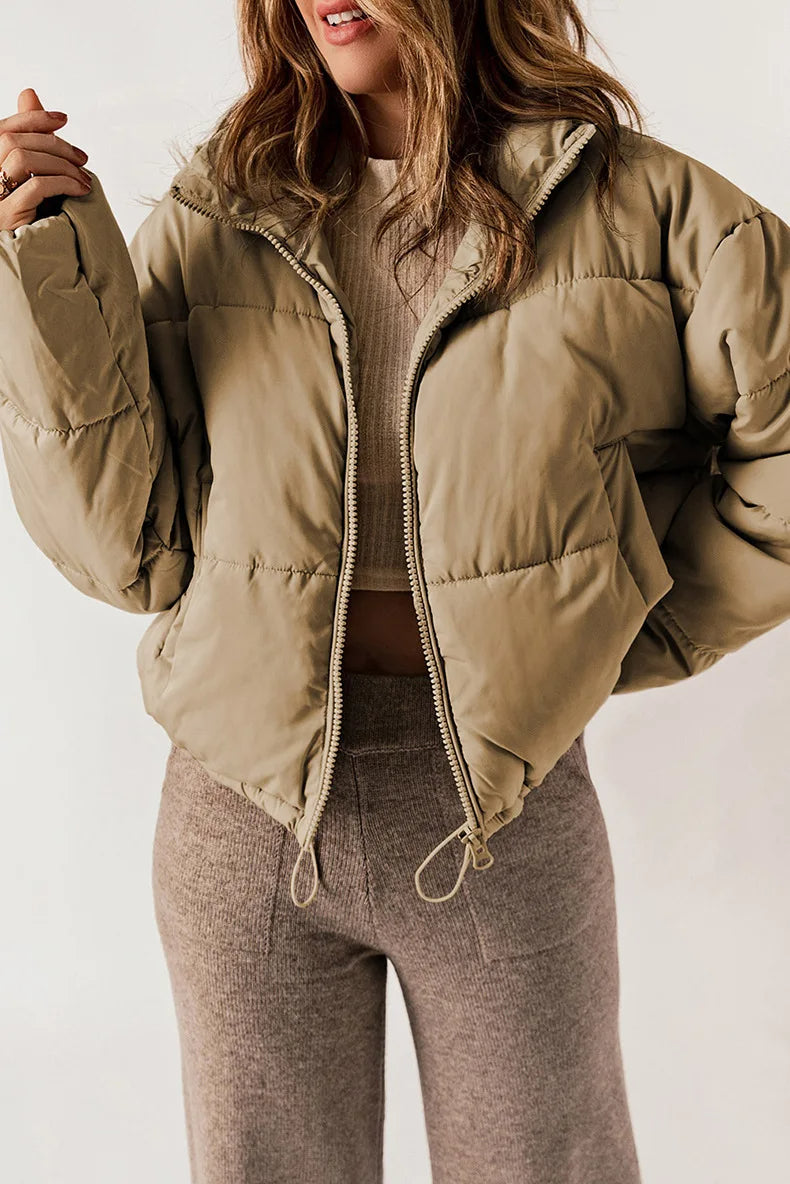 Women’s Short Warm Quilted Puffer Jacket with Hood