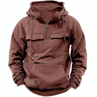 Retro Motor Hoodie for Men with a Rugged Look and Practical Details