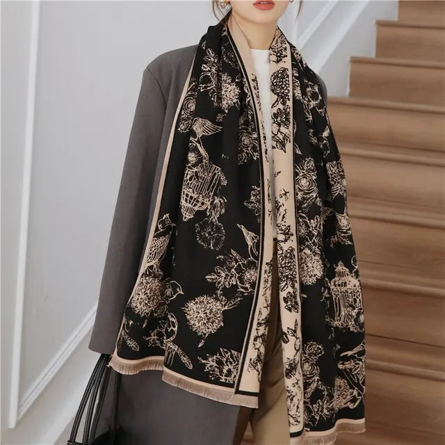 Luxurious Soft Ladies Reversible Pashmina Scarf with Floral Print