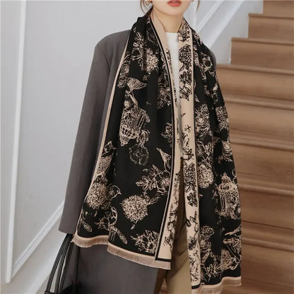 Luxurious Soft Ladies Reversible Pashmina Scarf with Floral Print