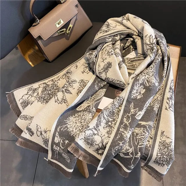 Luxurious Soft Ladies Reversible Pashmina Scarf with Floral Print