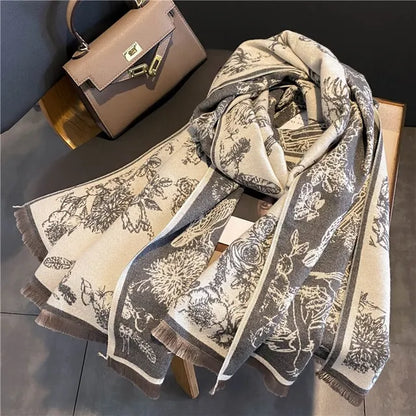 Luxurious Soft Ladies Reversible Pashmina Scarf with Floral Print