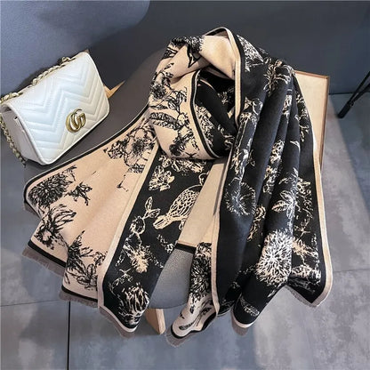 Luxurious Soft Ladies Reversible Pashmina Scarf with Floral Print
