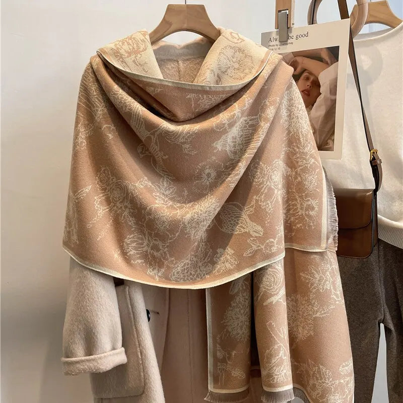 Luxurious Soft Ladies Reversible Pashmina Scarf with Floral Print