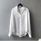Ladies Glamorous Satin Blouse with Collar and Long Sleeves