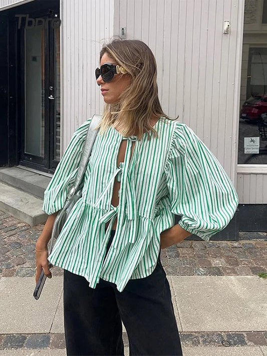 Blusa de manga larga con volantes para mujer - Rilley