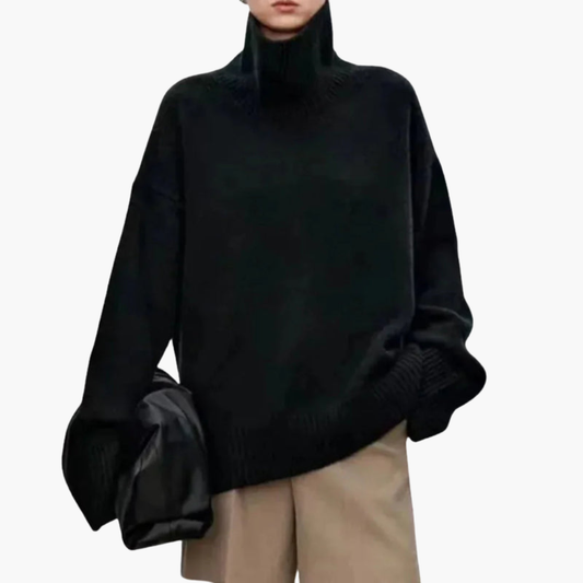 Suéter de cuello alto oversize para mujer – Capa tejida relajada