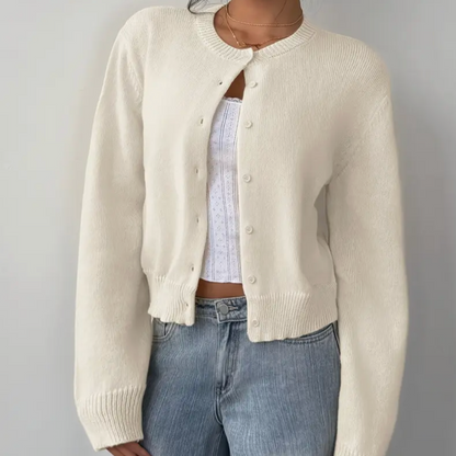 Ladies Elegant Knitted Cardigan with Round Neck and Button Closure