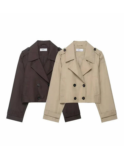 Short Women's Trench Coat with Double-Breasted Fastening – Timeless Silhouette for Work and Leisure