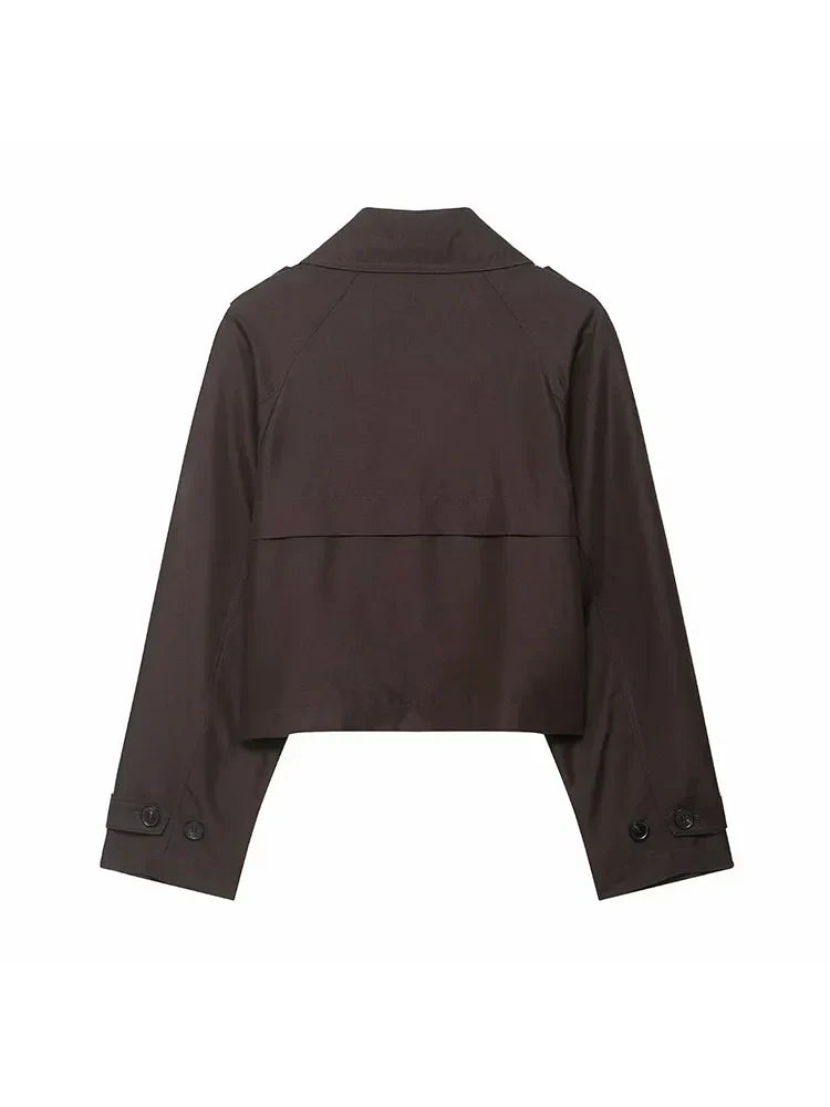 Short Women's Trench Coat with Double-Breasted Fastening – Timeless Silhouette for Work and Leisure
