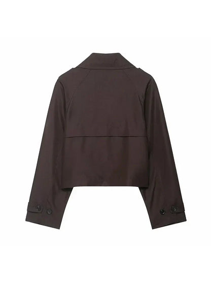 Short Women's Trench Coat with Double-Breasted Fastening – Timeless Silhouette for Work and Leisure