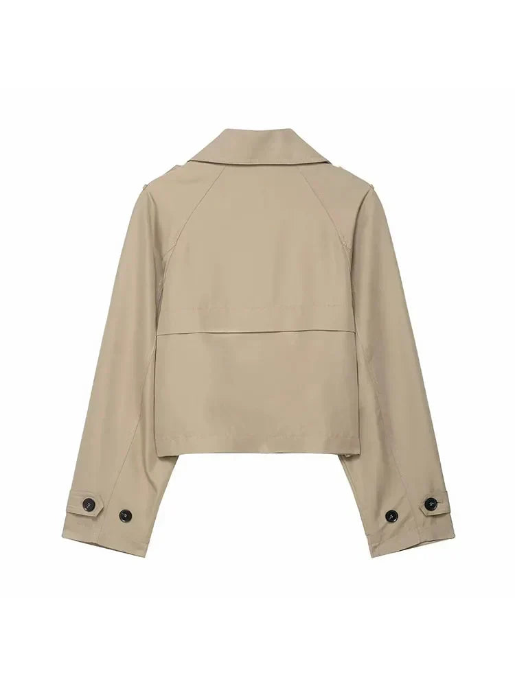 Short Women's Trench Coat with Double-Breasted Fastening – Timeless Silhouette for Work and Leisure