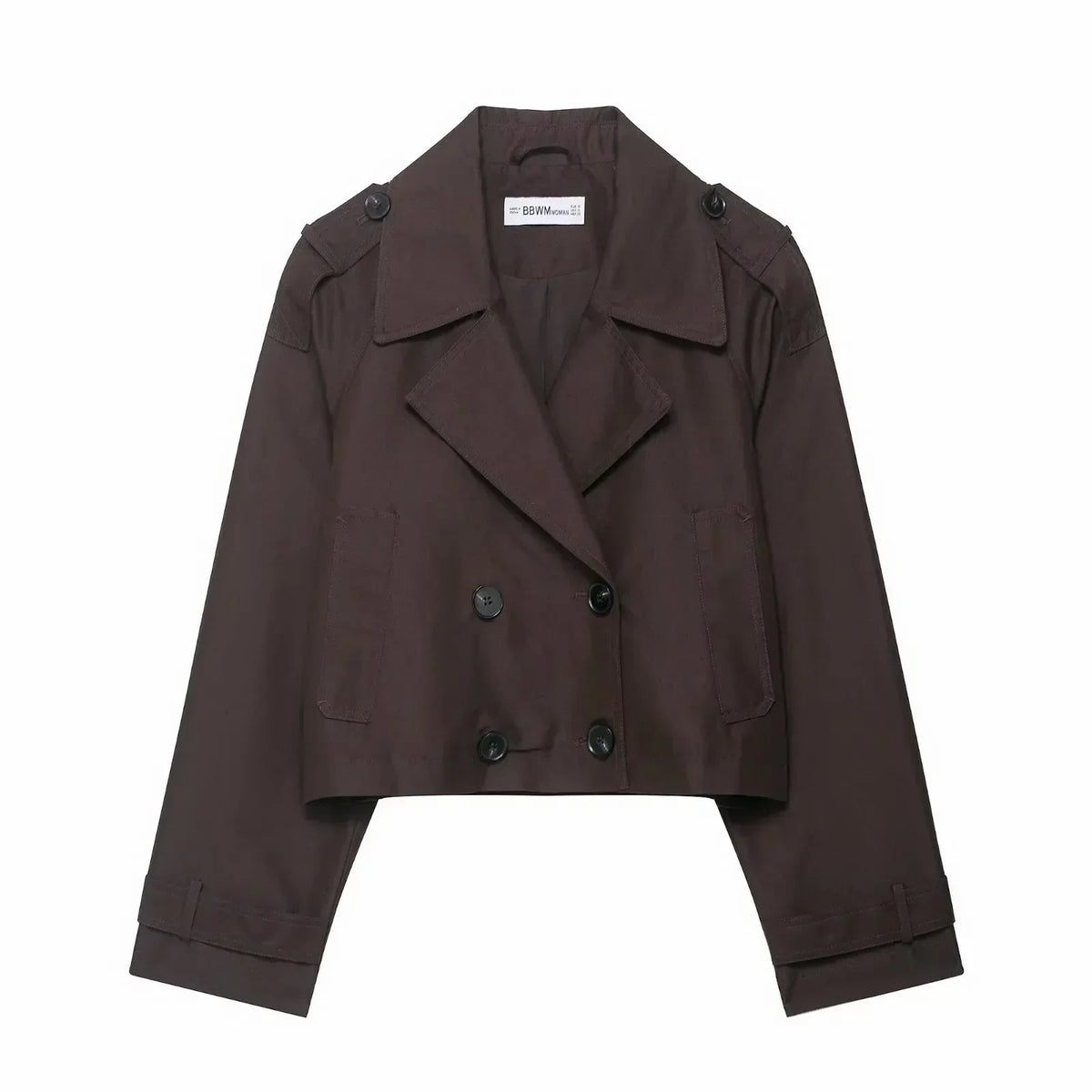 Short Women's Trench Coat with Double-Breasted Fastening – Timeless Silhouette for Work and Leisure