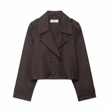Short Women's Trench Coat with Double-Breasted Fastening – Timeless Silhouette for Work and Leisure
