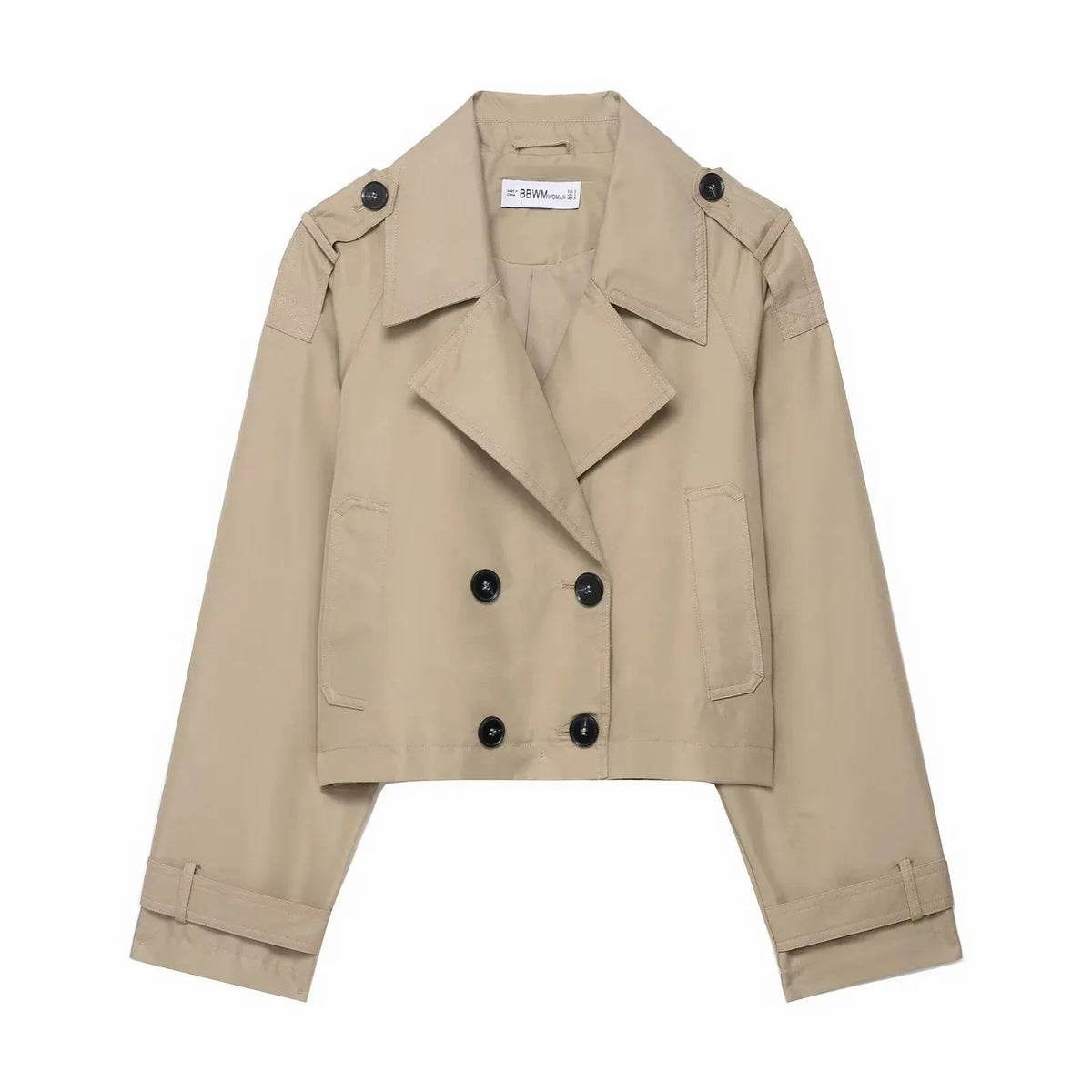 Short Women's Trench Coat with Double-Breasted Fastening – Timeless Silhouette for Work and Leisure