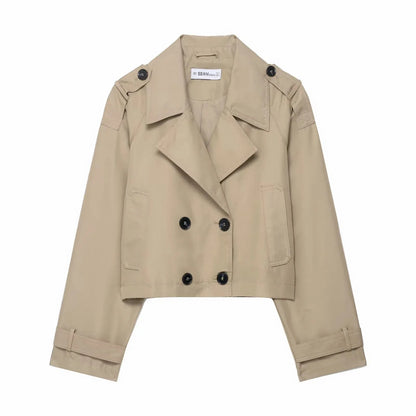 Short Women's Trench Coat with Double-Breasted Fastening – Timeless Silhouette for Work and Leisure