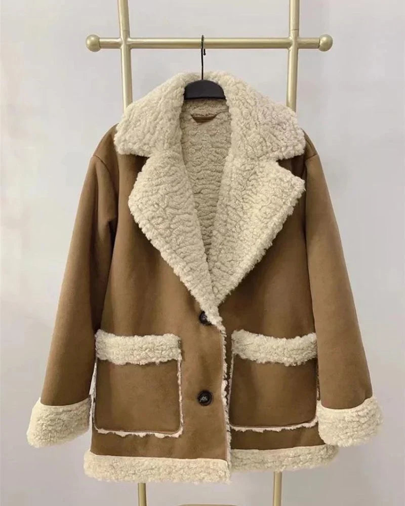 Ladies' Cosy Suede Jacket with Teddy Lining and Pockets