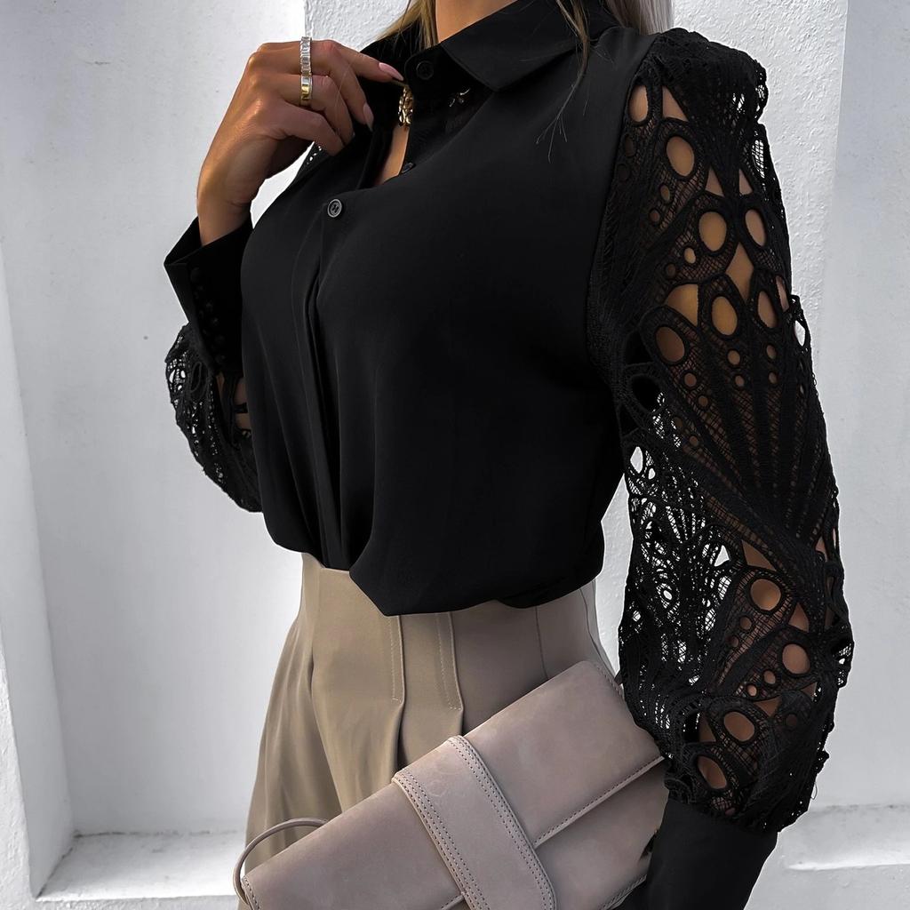 Women's Hollow Out Sleeve Mesh Blouse
