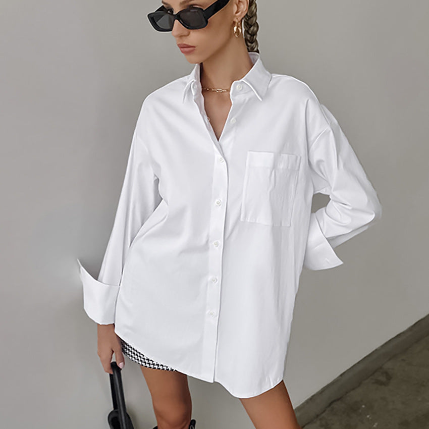 White Oversized Blouse for Women with Long Sleeves