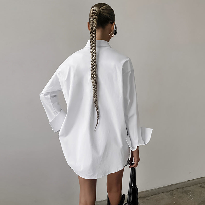 Blusa blanca extragrande para mujer con mangas largas