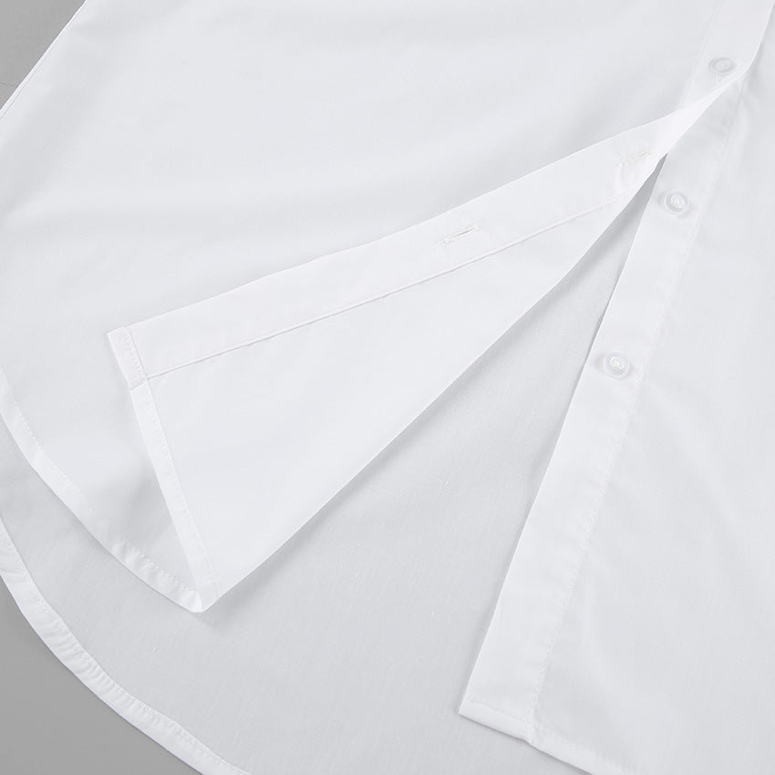 Blusa blanca extragrande para mujer con mangas largas
