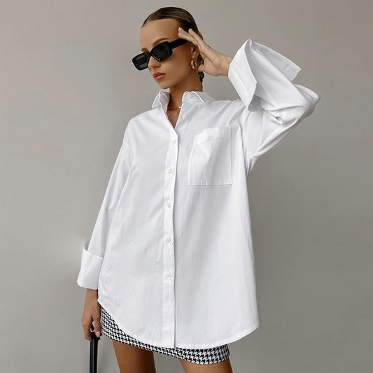 White Oversized Blouse for Women with Long Sleeves