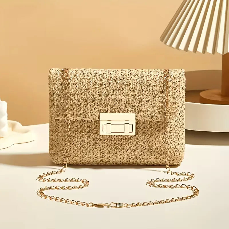 Woven clutch with gold closure