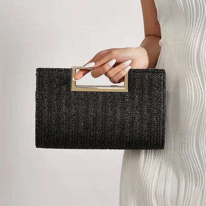 Woven clutch with square handle