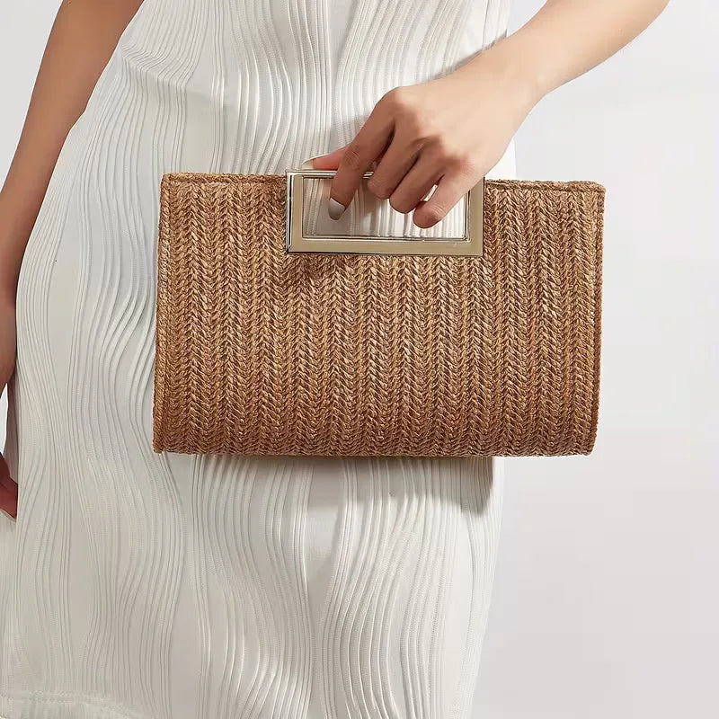 Woven clutch with square handle