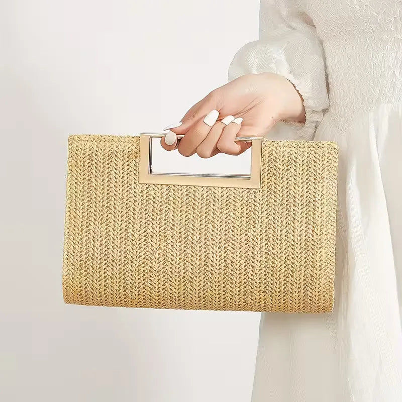 Woven clutch with square handle