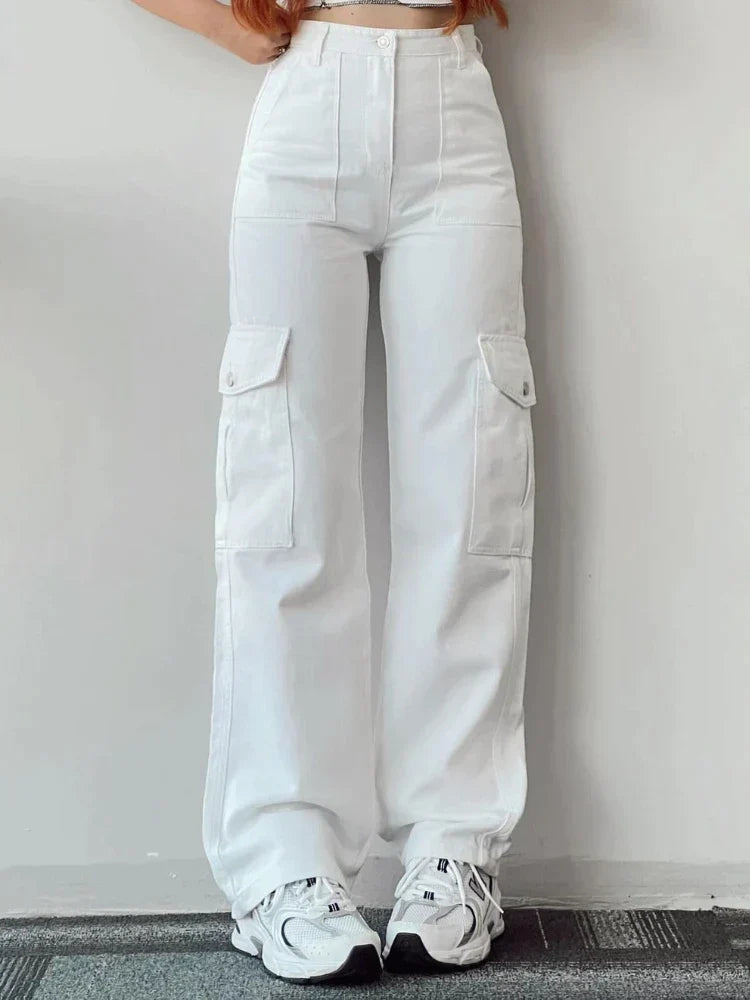 High-Waisted Cargo Trousers for Women with Wide Legs