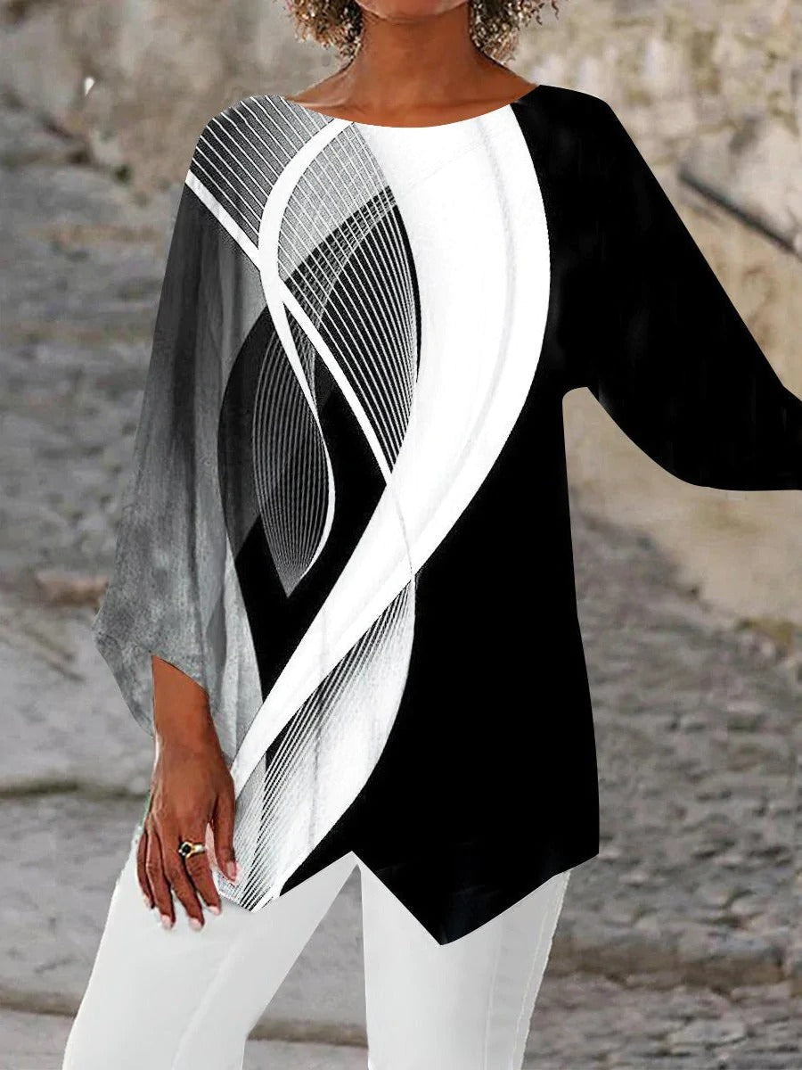 Modern Geometric Women's Tunic with Long Sleeves – Luna
