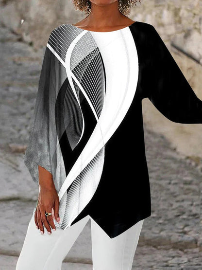 Modern Geometric Women's Tunic with Long Sleeves – Luna