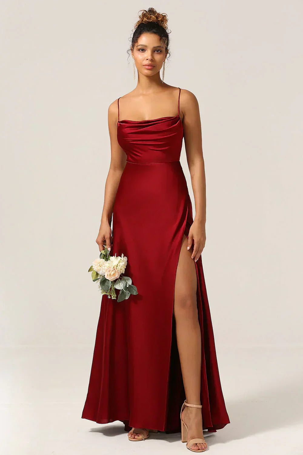 Maartje - Satin Evening Dress with High Split and Open Back
