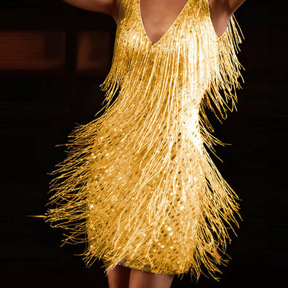 Damen-Sommerkleid mit Pailletten und Fransen für festliche Abende