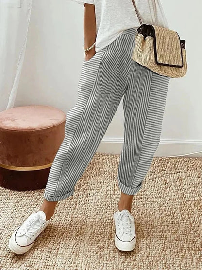 Pantalon en coton rayé pour femmes - Pantalon d'été pour femmes