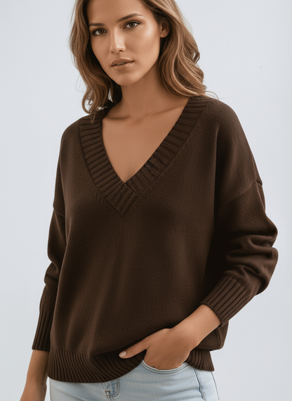 Soft Oversized V-Neck Jumper for Women Knitted with Comfortable Fit