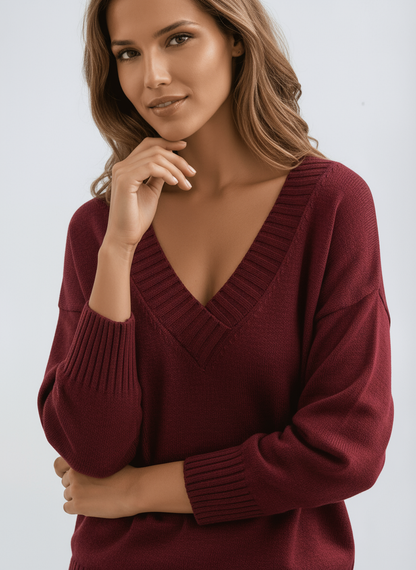 Soft Oversized V-Neck Jumper for Women Knitted with Comfortable Fit